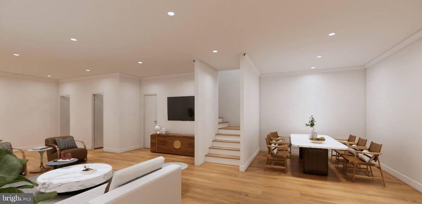 Dining room, Interior, Recessed Lighting, Wood Texture Flooring