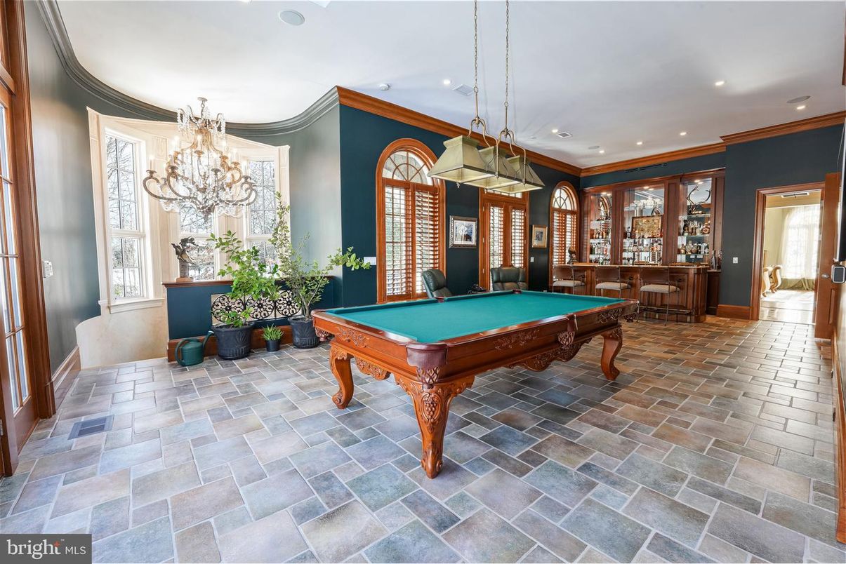 Billiard Table, Chandelier, Game Room, Interior, Pendant Lights, Recessed Lighting