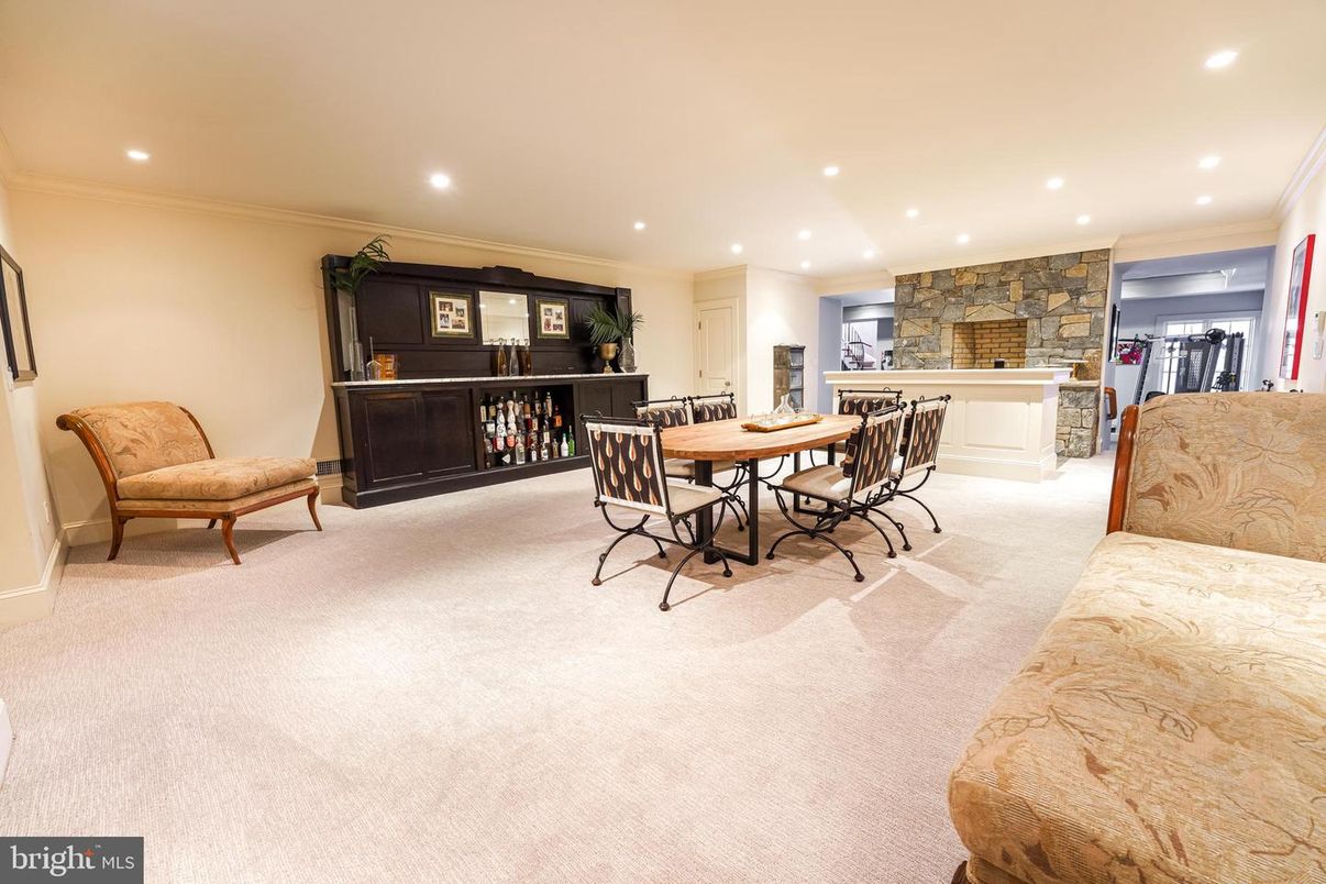 Dining room, Interior, Recessed Lighting, Stone Walls