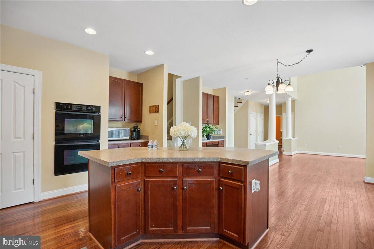 Chandelier, Interior, Kitchen, Pendant Lights, Recessed Lighting, Wood Texture Flooring