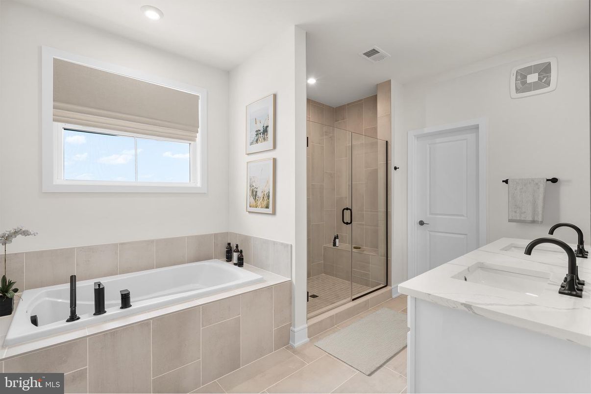 Bathroom, Dual Sink Vanities, Glass Shower, Interior, Recessed Lighting