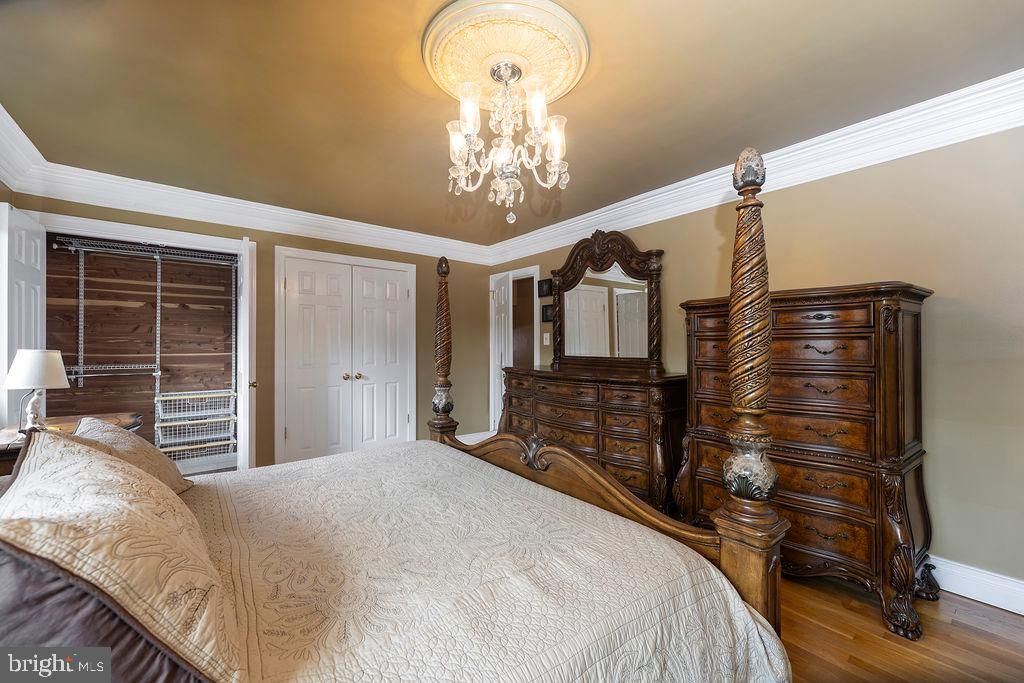 Bedroom, Chandelier, Interior, Wood Texture Flooring