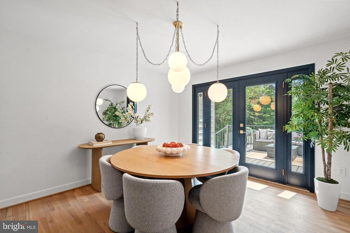 Dining room, Interior, Pendant Lights, Wood Texture Flooring