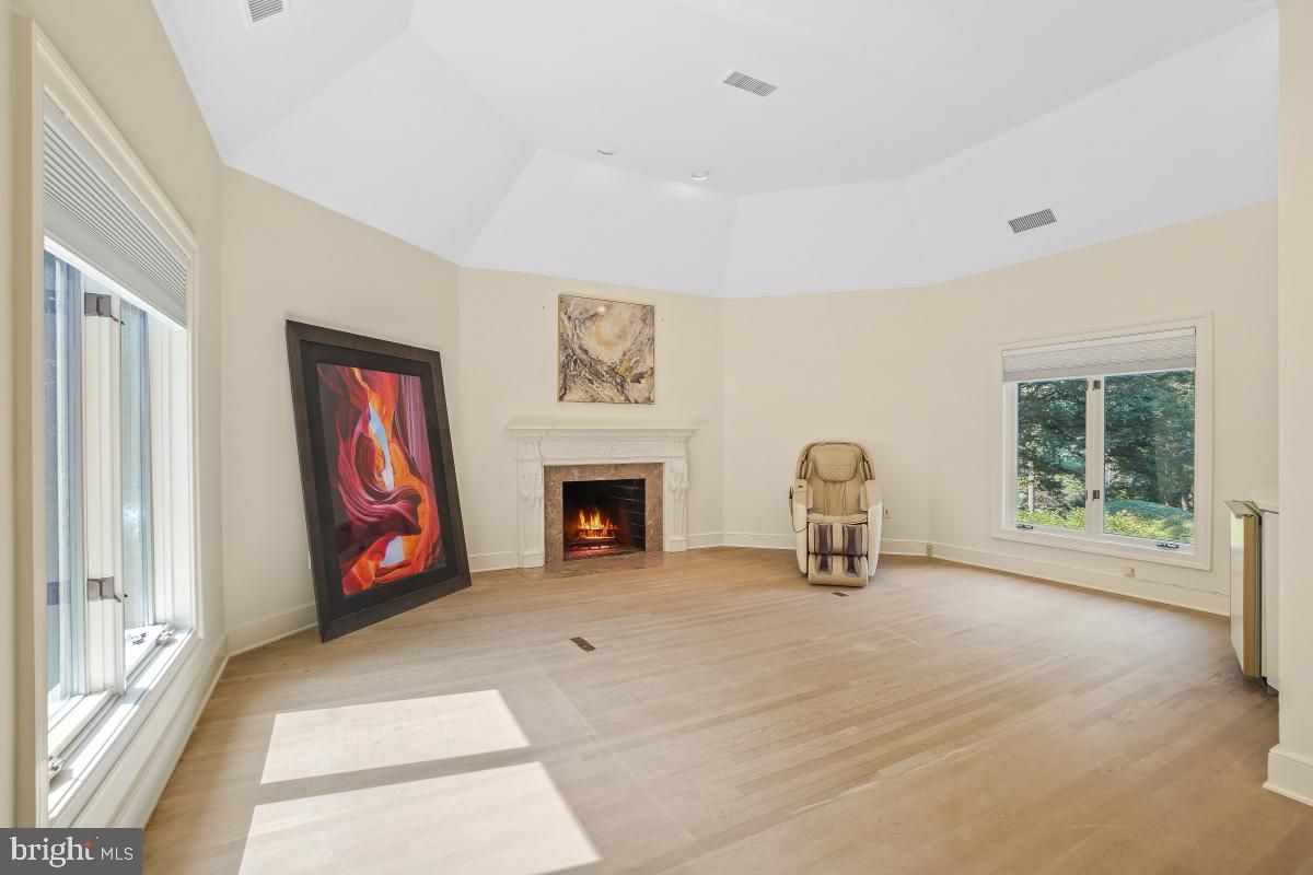 Empty room, Fireplace, Interior, Recessed Lighting, Wood Texture Flooring