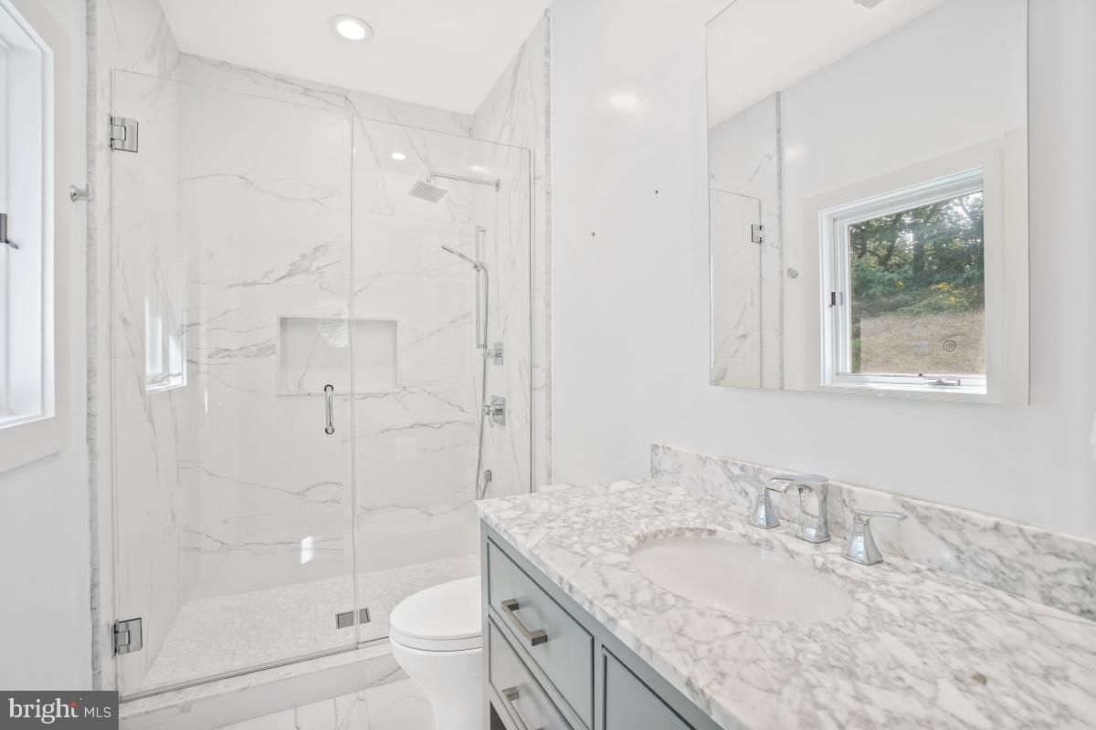 Bathroom, Glass Shower, Interior, Marble, Marble Walls, Recessed Lighting
