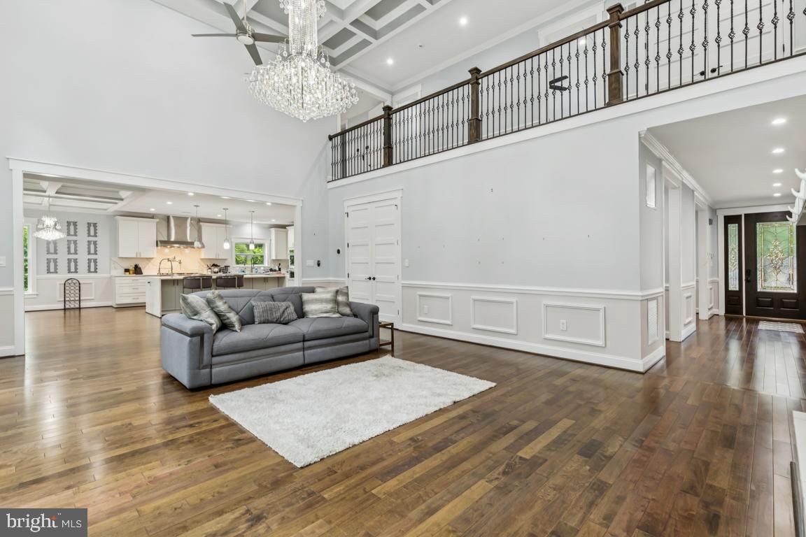 Chandelier, Interior, Kitchen, Pendant Lights, Recessed Lighting, Wood Texture Flooring