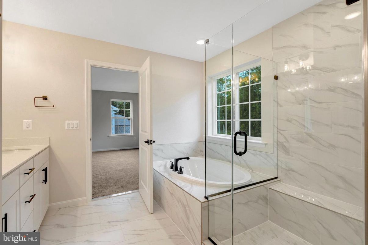 Bathroom, Glass Shower, Interior, Marble, Marble Walls, Recessed Lighting