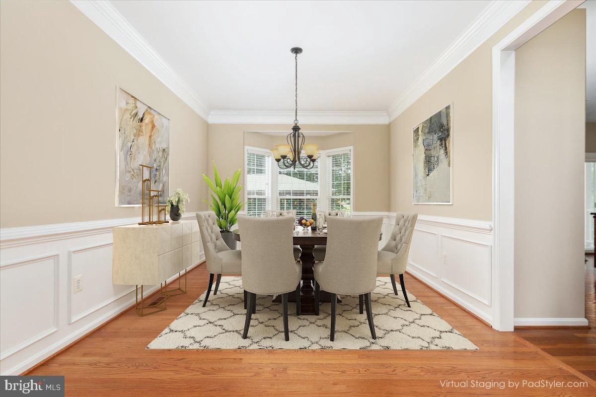 Dining room, Interior, Pendant Lights, Wood Texture Flooring