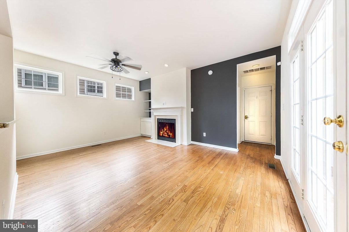 Empty room, Fireplace, Interior, Recessed Lighting, Wood Texture Flooring