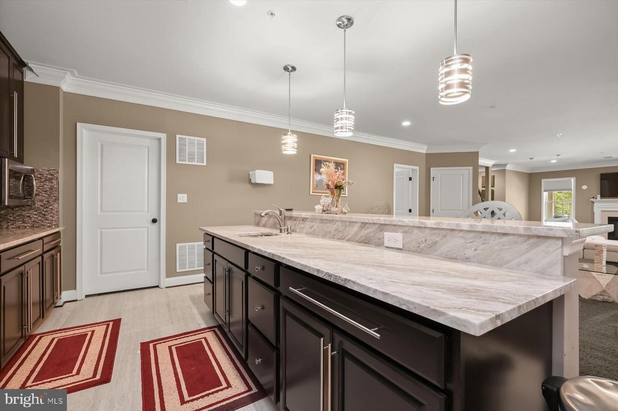 Interior, Kitchen, Pendant Lights, Recessed Lighting, Wood Texture Flooring