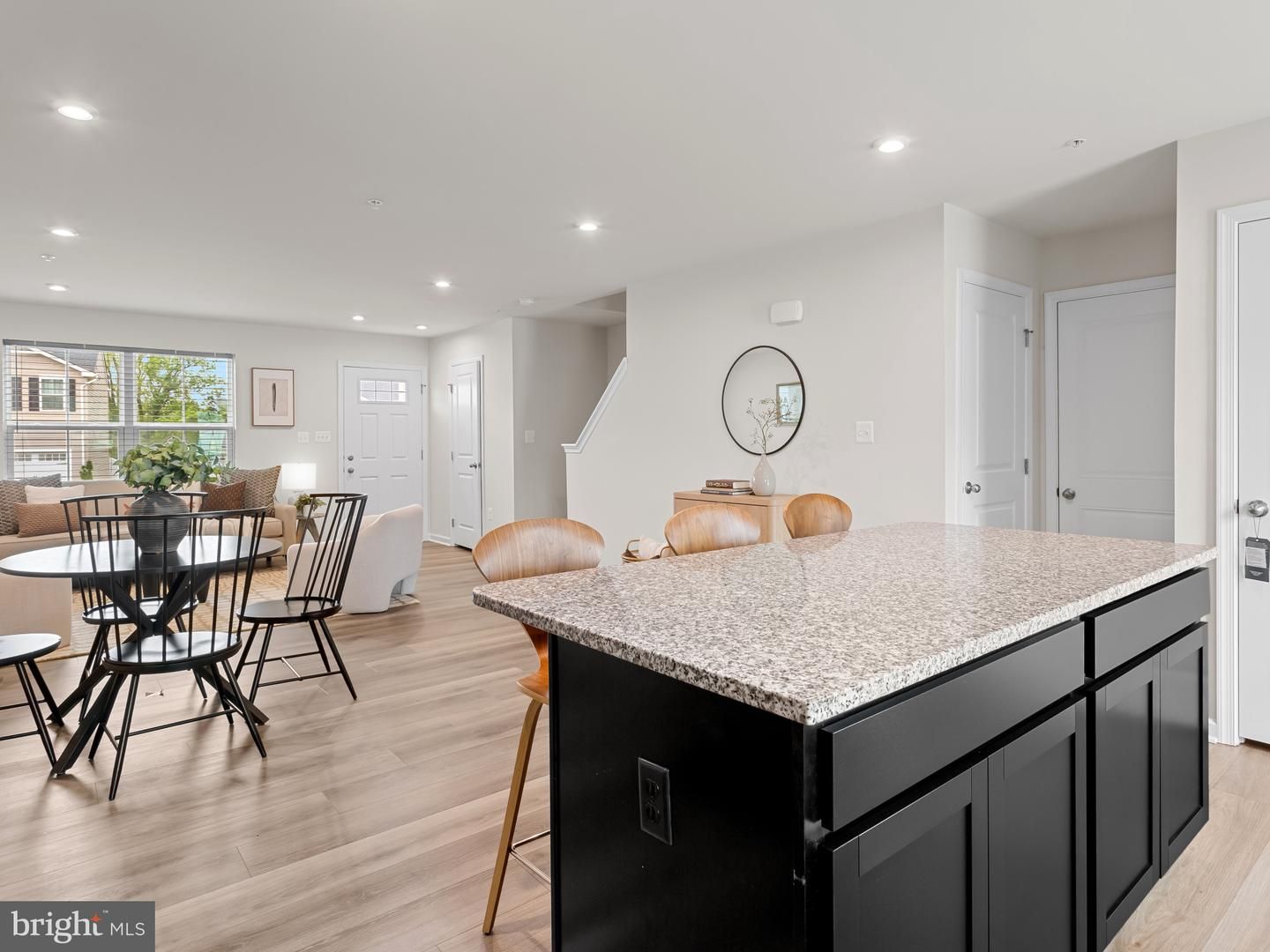 Dining room, Interior, Recessed Lighting, Wood Texture Flooring