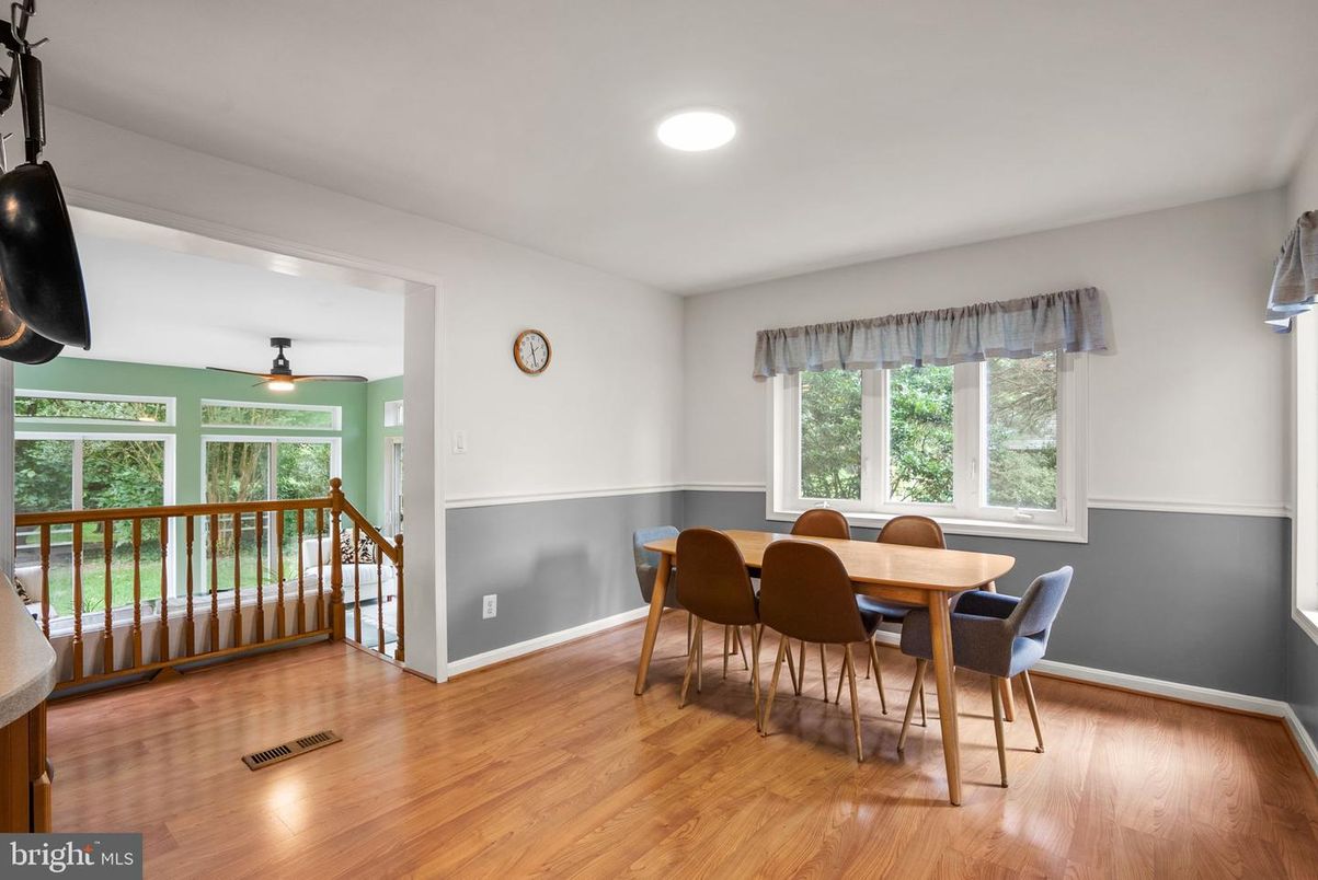 Dining room, Interior, Recessed Lighting, Wood Texture Flooring