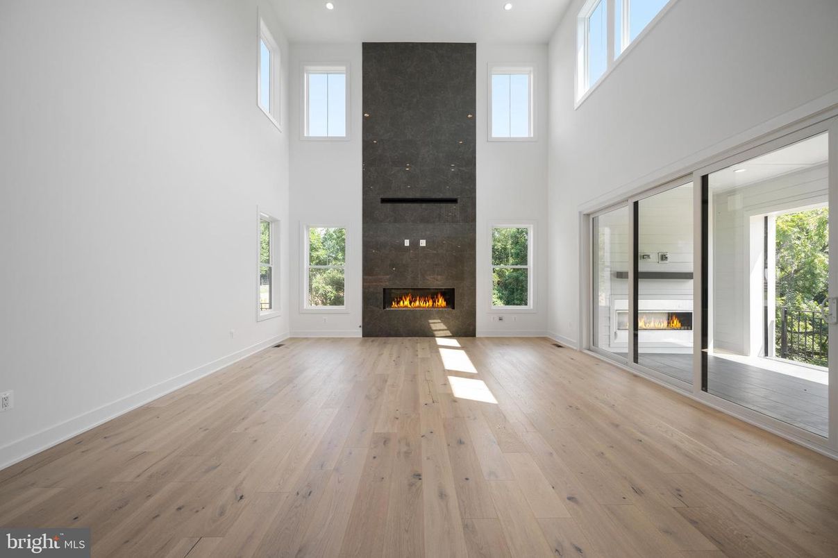 Fireplace, Interior, Recessed Lighting, Wood Texture Flooring