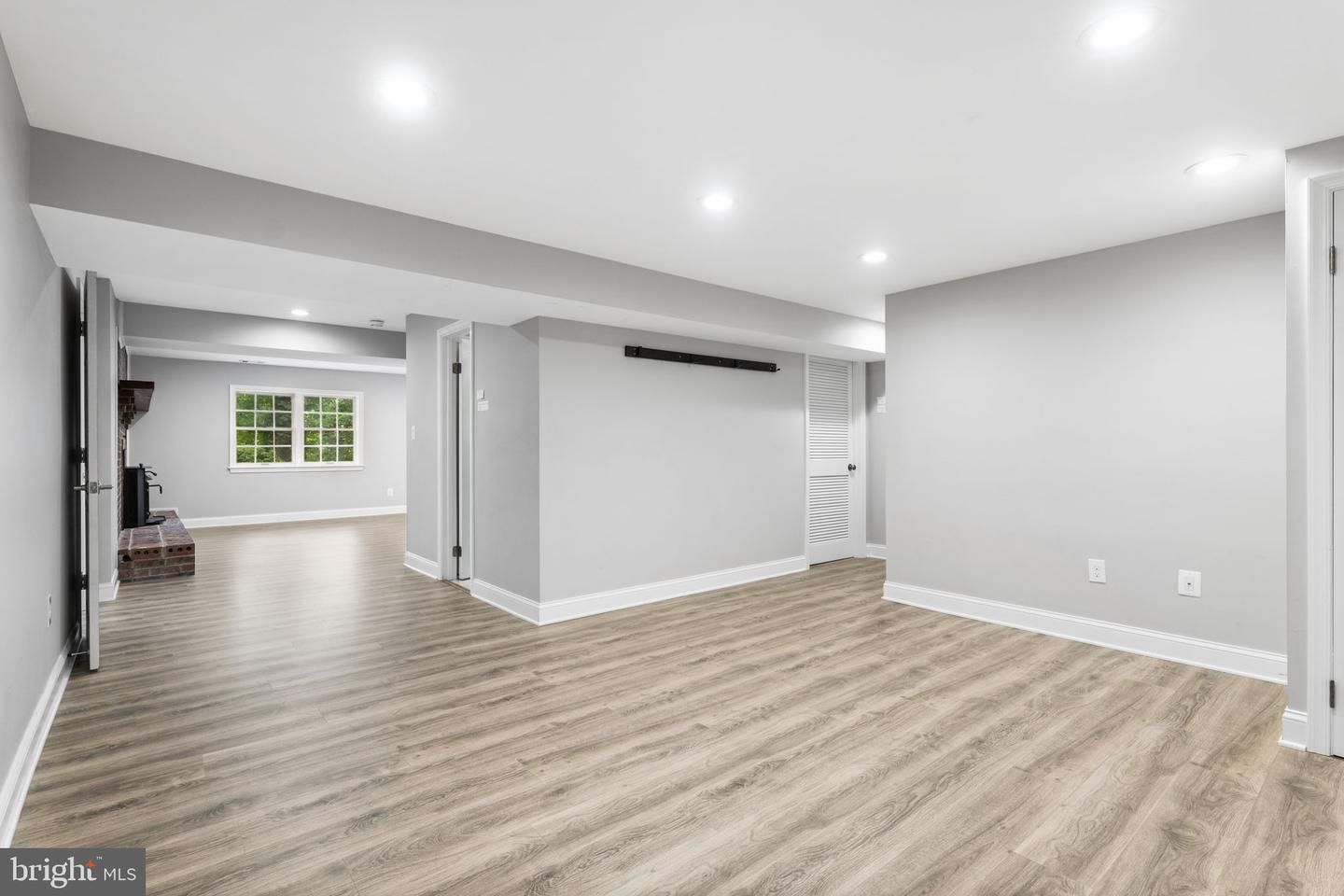 Empty room, Fireplace, Interior, Recessed Lighting, Wood Texture Flooring