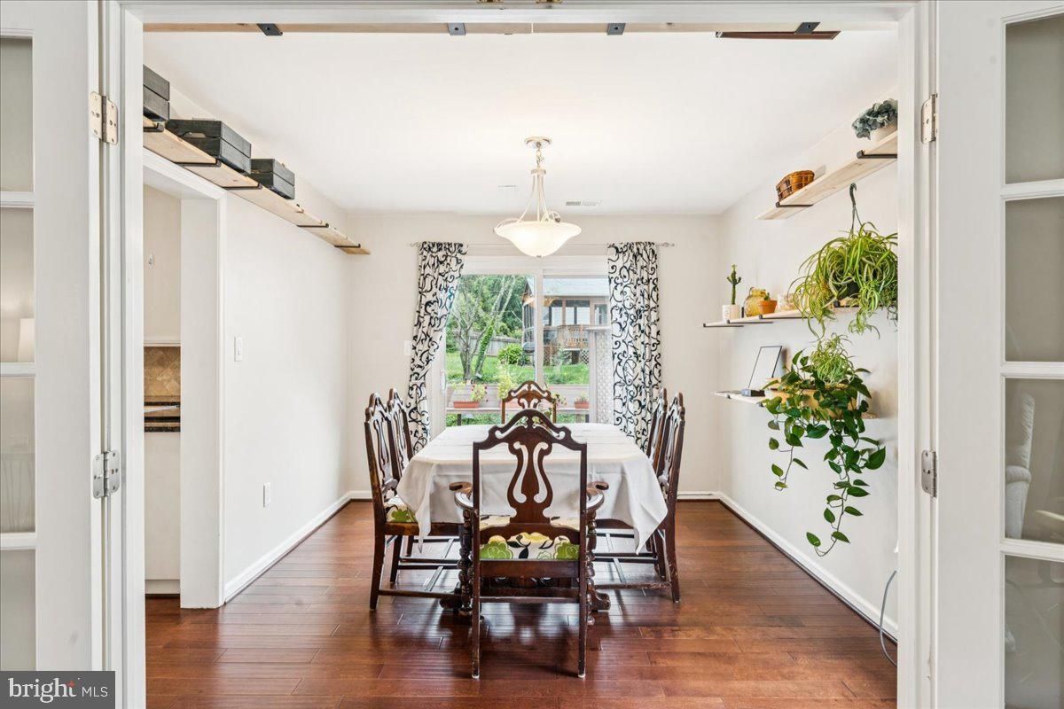 Dining room, Interior, Pendant Lights, Wood Texture Flooring