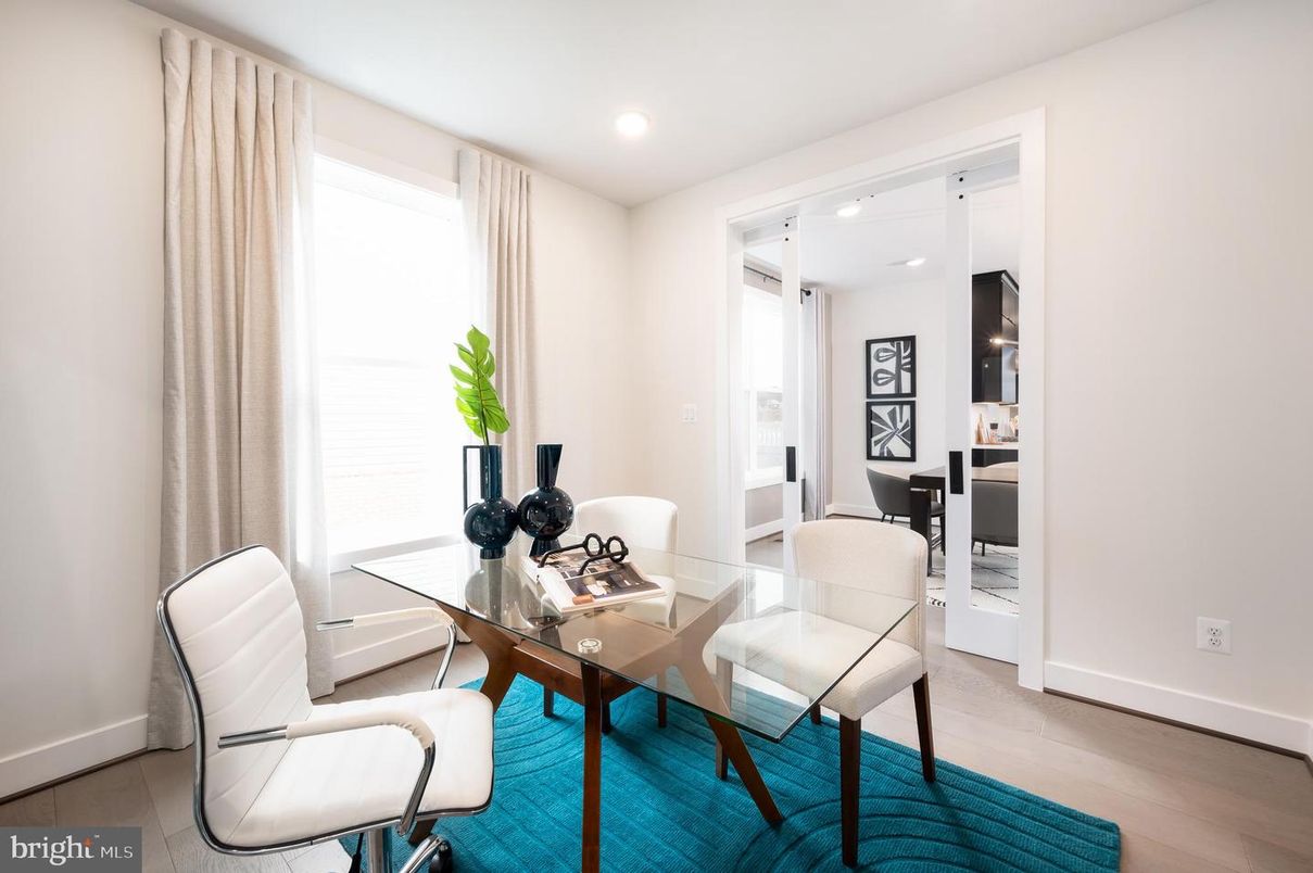 Dining room, Interior, Recessed Lighting, Wood Texture Flooring