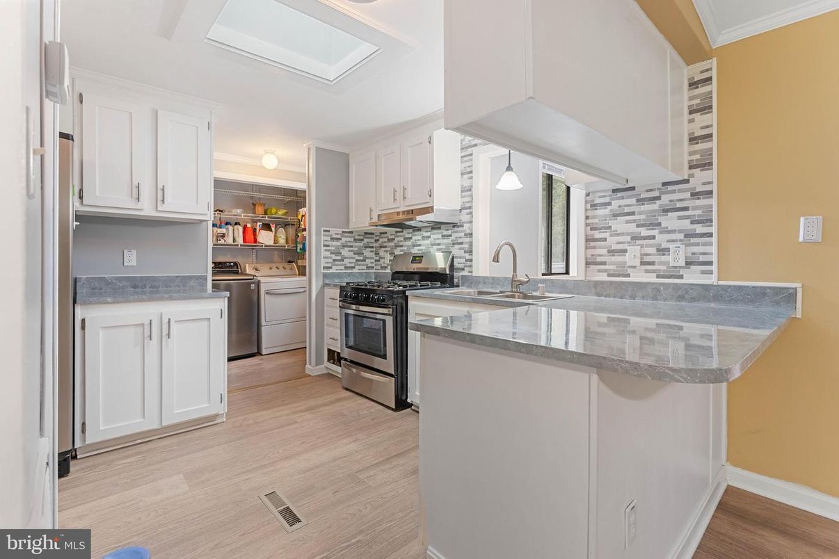 Interior, Kitchen, Pendant Lights, Stainless Steel Appliances, Wood Texture Flooring