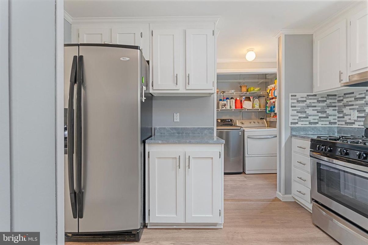 Interior, Kitchen, Stainless Steel Appliances, Washer, Wood Texture Flooring