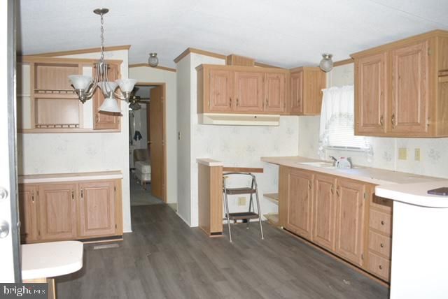 Chandelier, Interior, Kitchen, Pendant Lights, Wood Texture Flooring