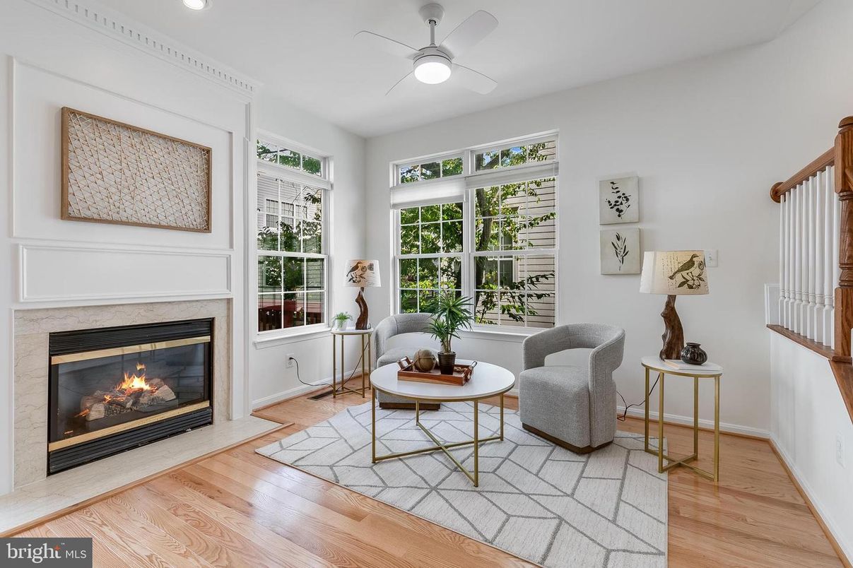 Fireplace, Interior, Recessed Lighting, Wood Texture Flooring