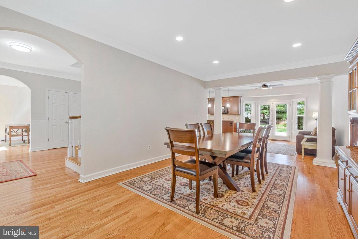 Dining room, Interior, Recessed Lighting, Wood Texture Flooring