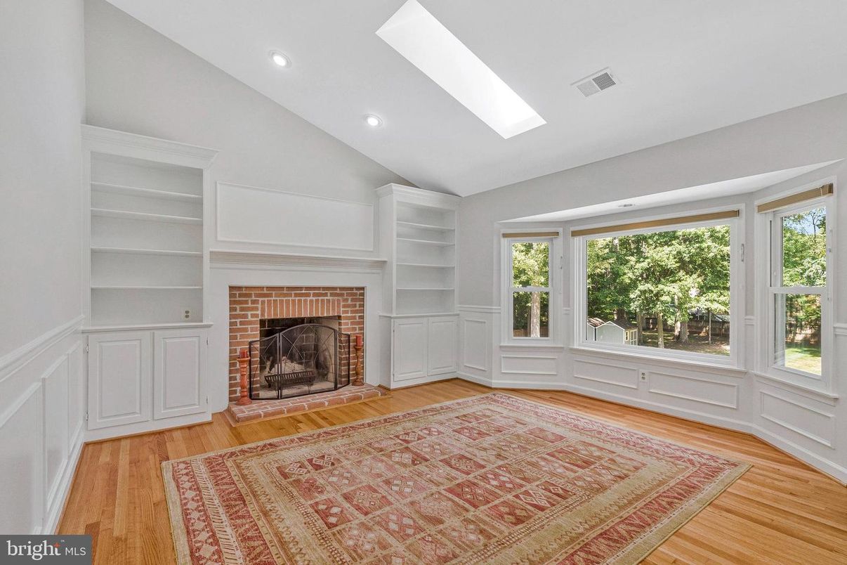 Empty room, Fireplace, Interior, Recessed Lighting, Wood Texture Flooring
