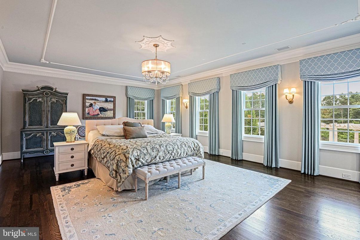 Bedroom, Chandelier, Interior, Wood Texture Flooring