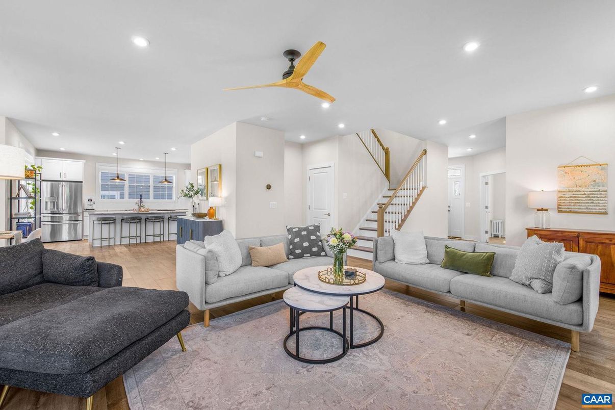 Interior, Kitchen, Living room, Pendant Lights, Recessed Lighting, Stainless Steel Appliances, Wood Texture Flooring