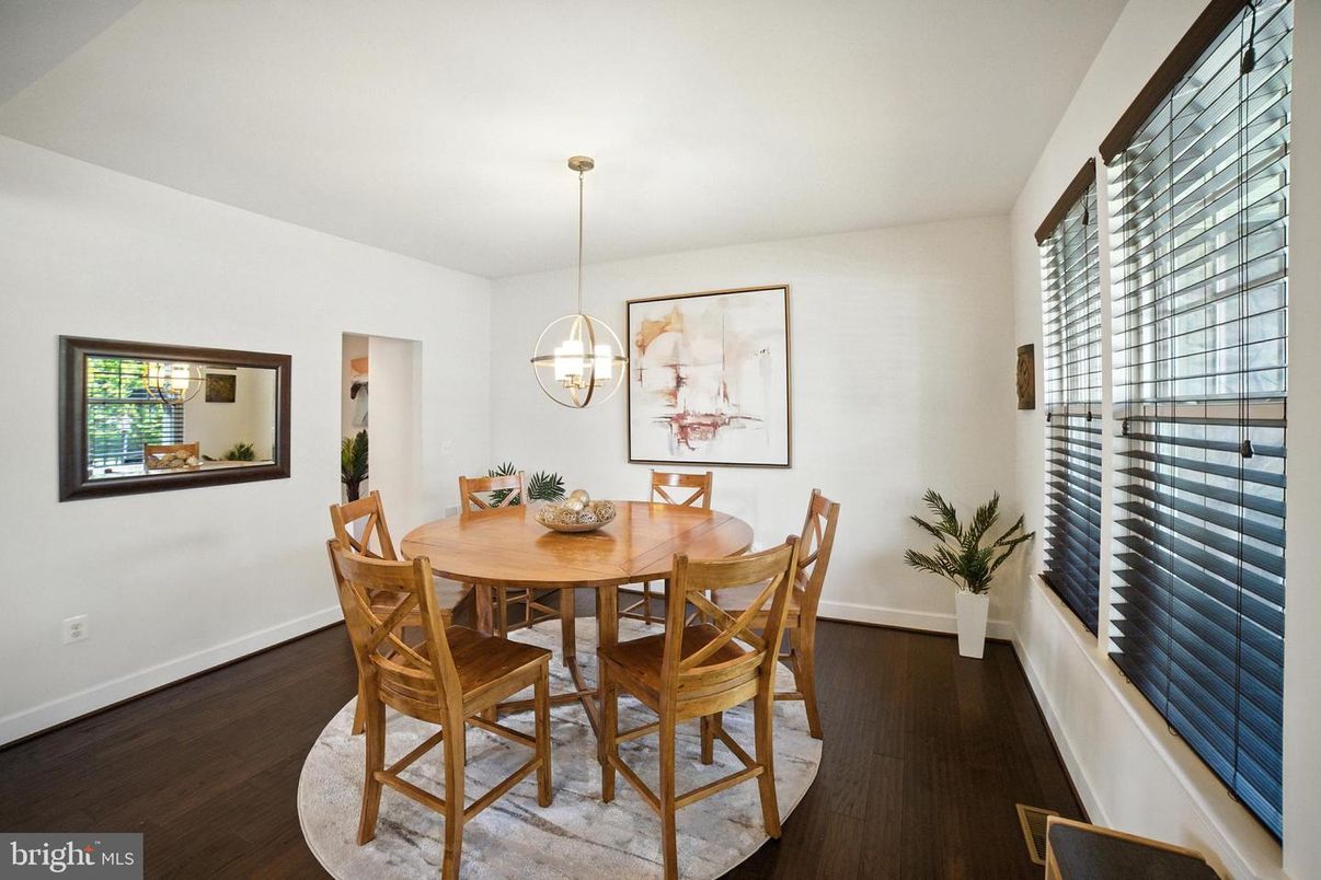 Dining room, Interior, Pendant Lights, Wood Texture Flooring