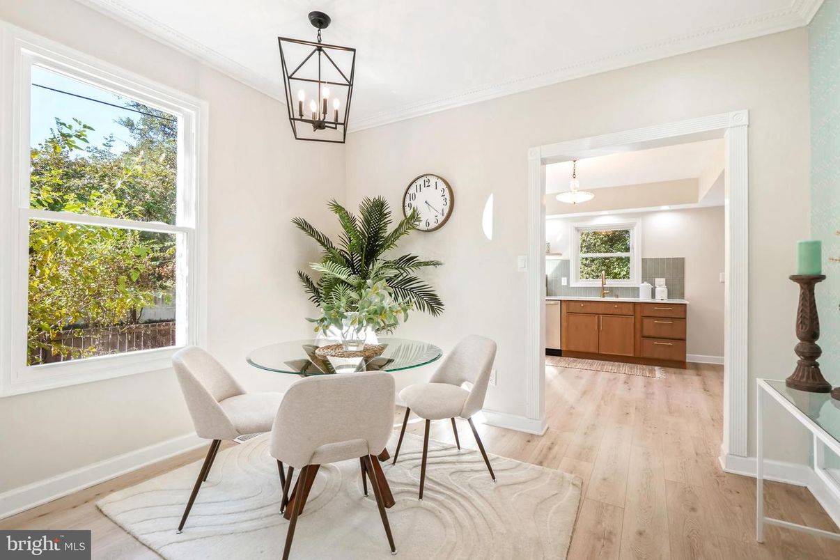 Dining room, Interior, Pendant Lights, Wood Texture Flooring