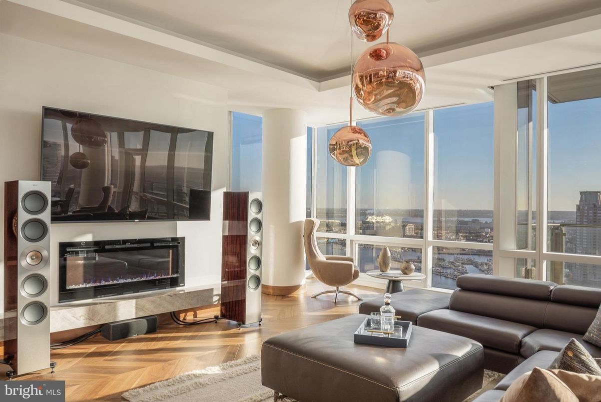 Fireplace, Interior, Living room, Pendant Lights, Wood Texture Flooring