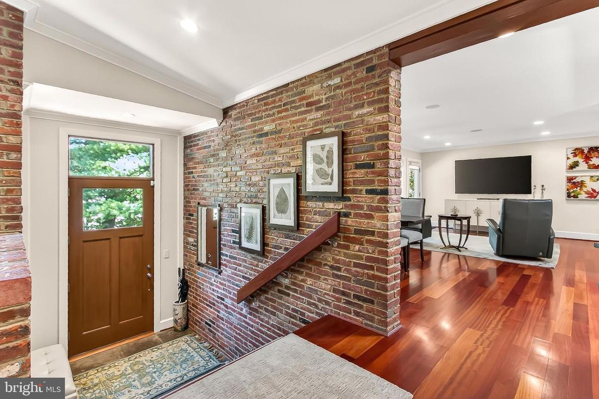 Fireplace, Interior, Recessed Lighting, Stone Walls, Wood Texture Flooring