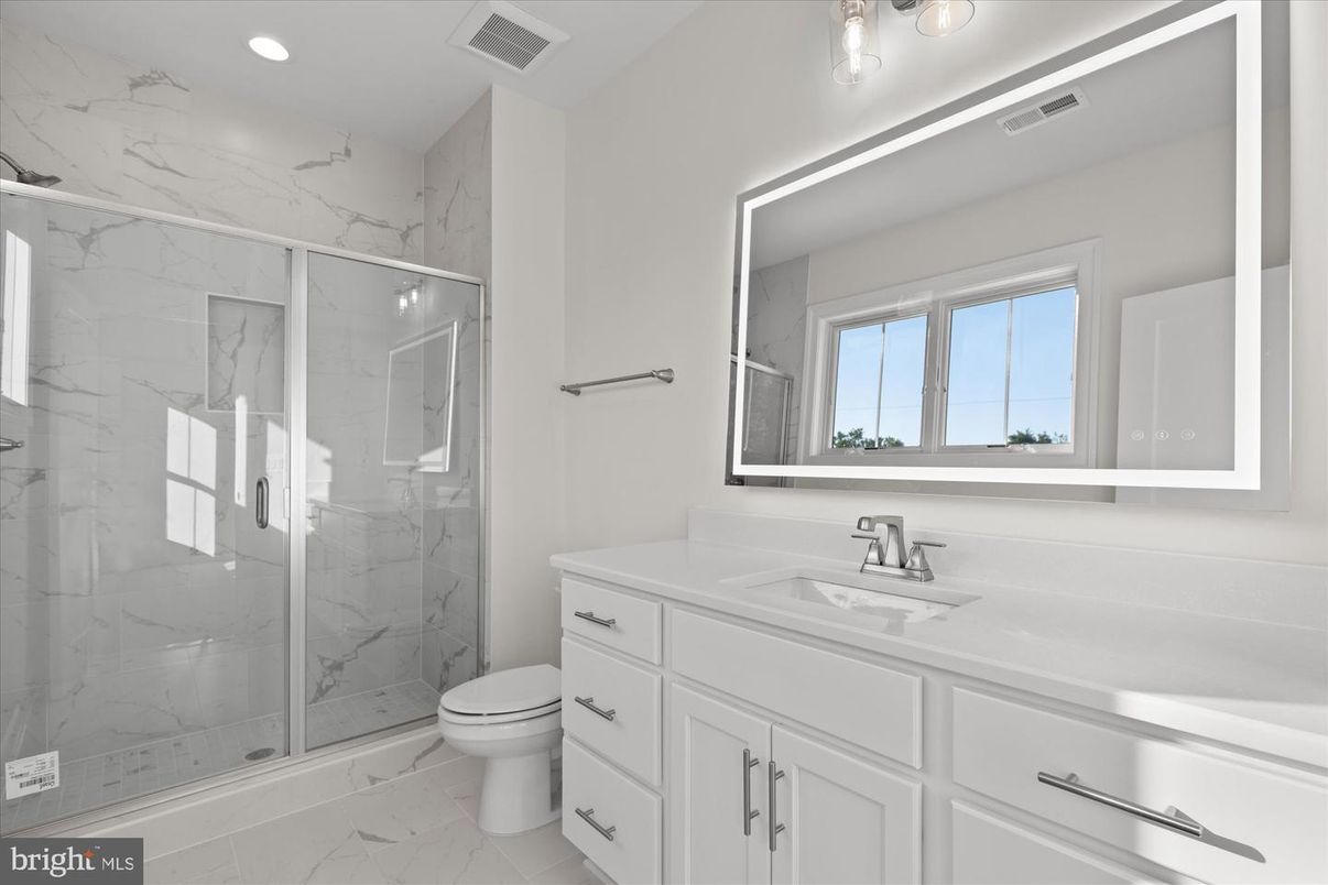 Bathroom, Glass Shower, Interior, Marble, Marble Walls, Recessed Lighting