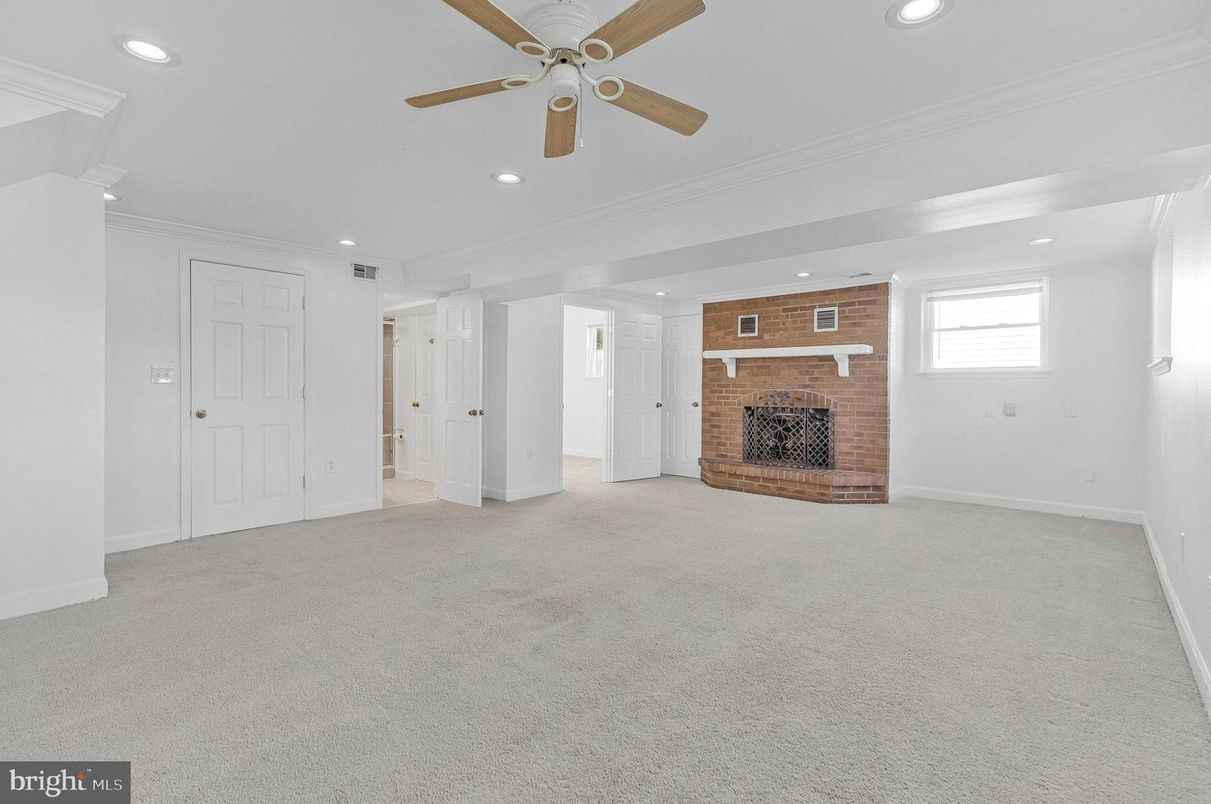 Empty room, Fireplace, Interior, Recessed Lighting, Stone Walls