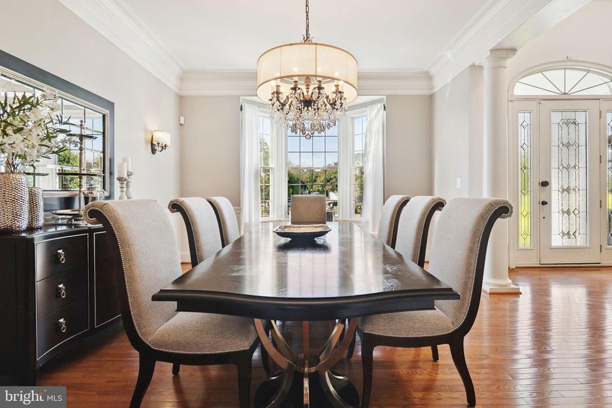 Chandelier, Dining room, Interior, Wood Texture Flooring