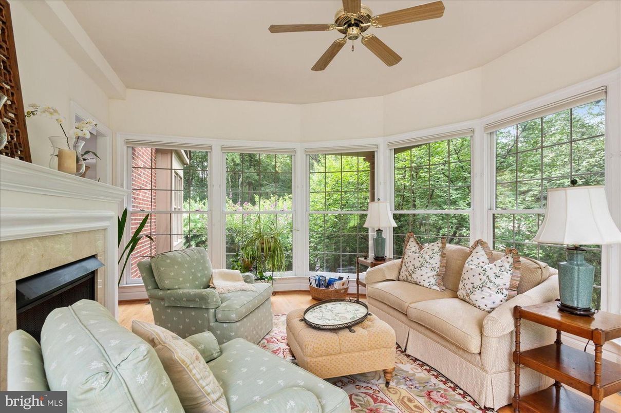 Fireplace, Interior, Living room, Sun Room, Wood Texture Flooring