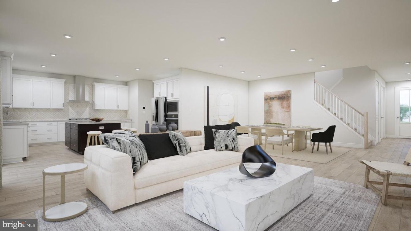 Dining room, Interior, Kitchen, Living room, Recessed Lighting, Stainless Steel Appliances, Wood Texture Flooring