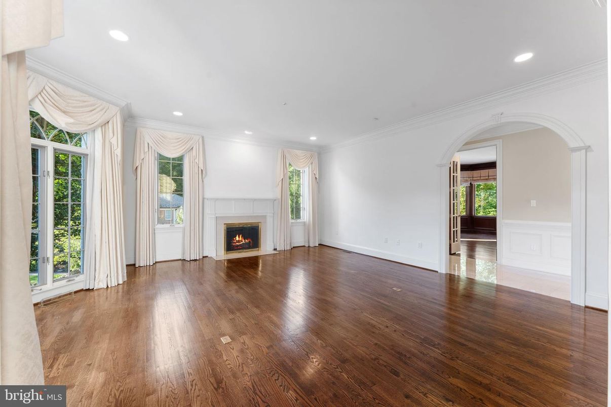 Empty room, Fireplace, Interior, Recessed Lighting, Wood Texture Flooring