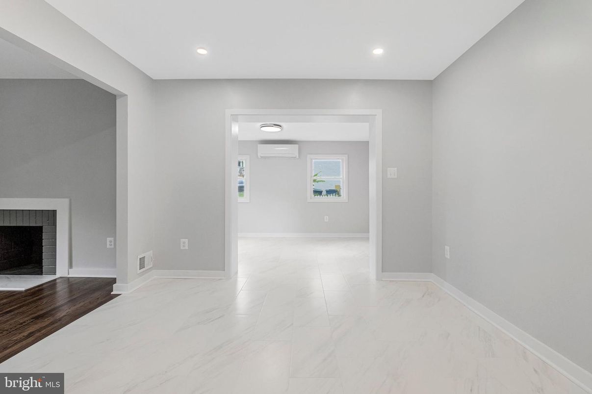 Empty room, Fireplace, Interior, Marble, Recessed Lighting