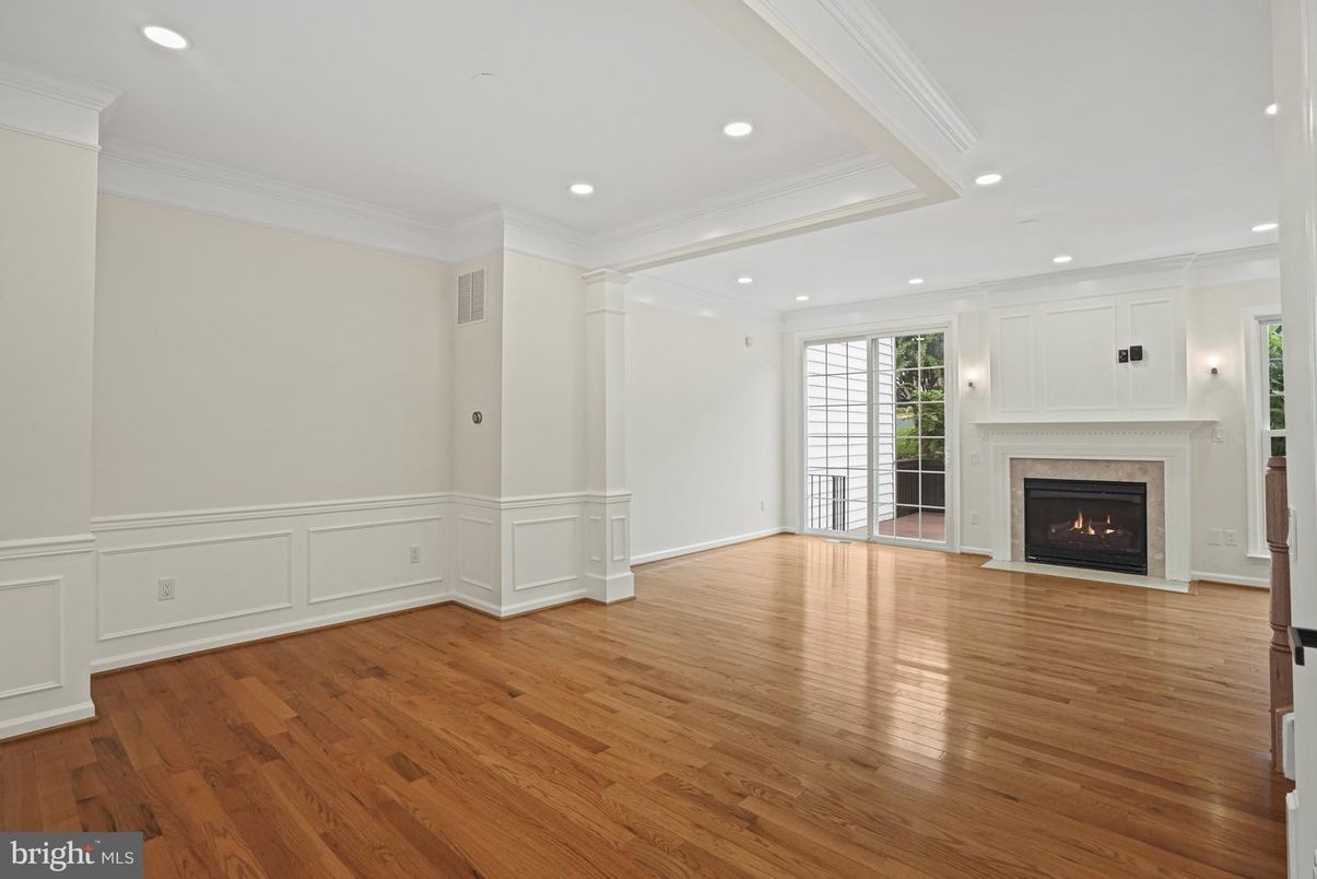 Empty room, Fireplace, Interior, Recessed Lighting, Wood Texture Flooring