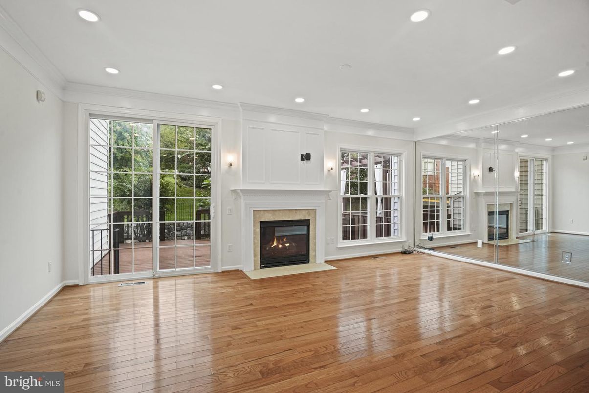 Empty room, Fireplace, Interior, Recessed Lighting, Wood Texture Flooring