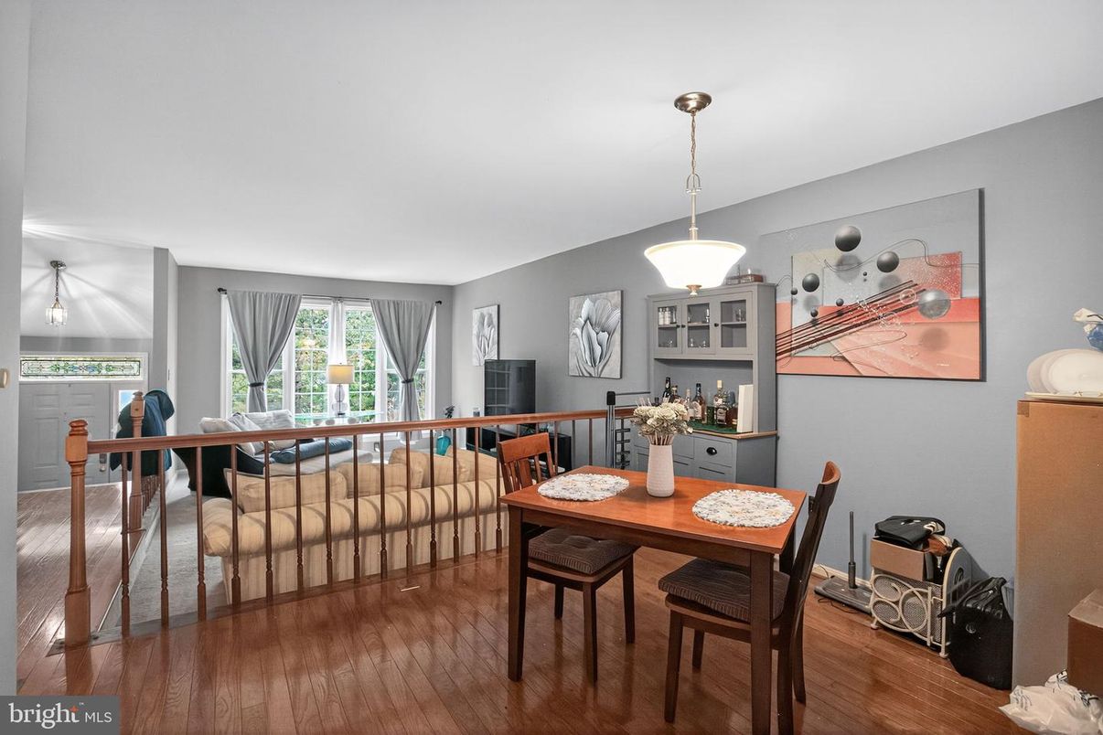 Dining room, Interior, Pendant Lights, Wood Texture Flooring