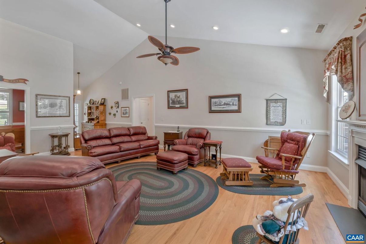 Fireplace, Interior, Living room, Pendant Lights, Recessed Lighting, Wood Texture Flooring