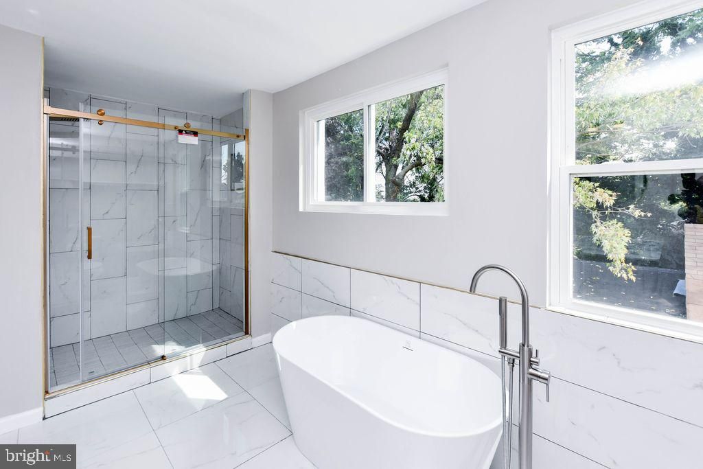 Bathroom, Free Standing Baths, Glass Shower, Interior, Marble, Marble Walls