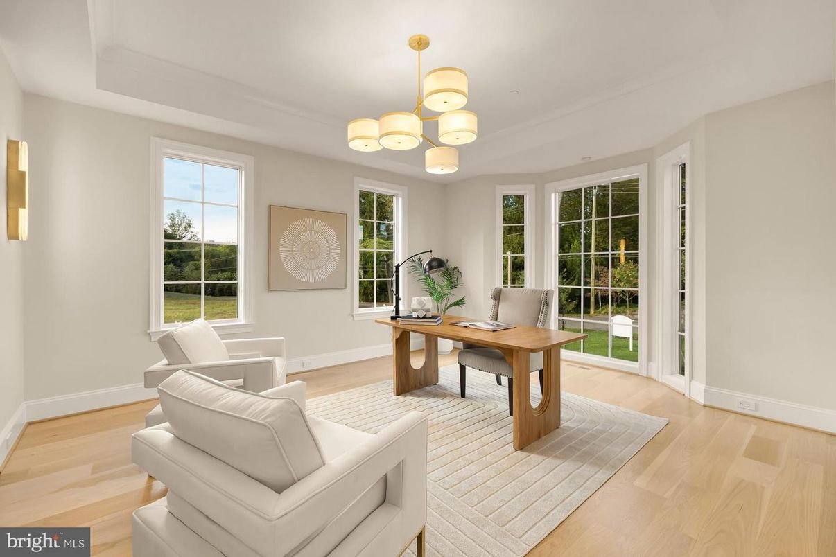 Chandelier, Home Office, Interior, Pendant Lights, Wood Texture Flooring