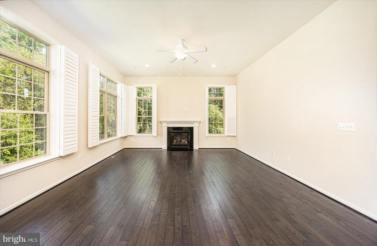 Empty room, Fireplace, Interior, Recessed Lighting, Wood Texture Flooring