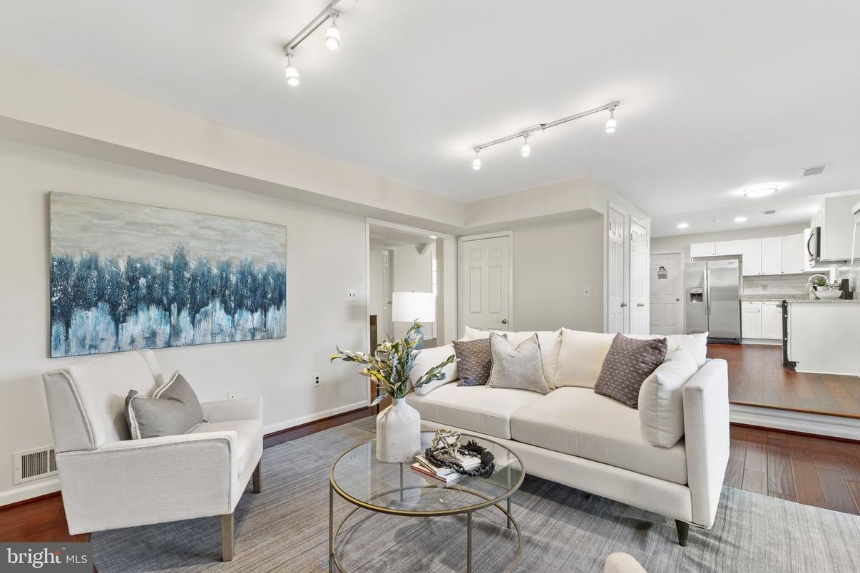 Interior, Kitchen, Living room, Recessed Lighting, Stainless Steel Appliances, Wood Texture Flooring