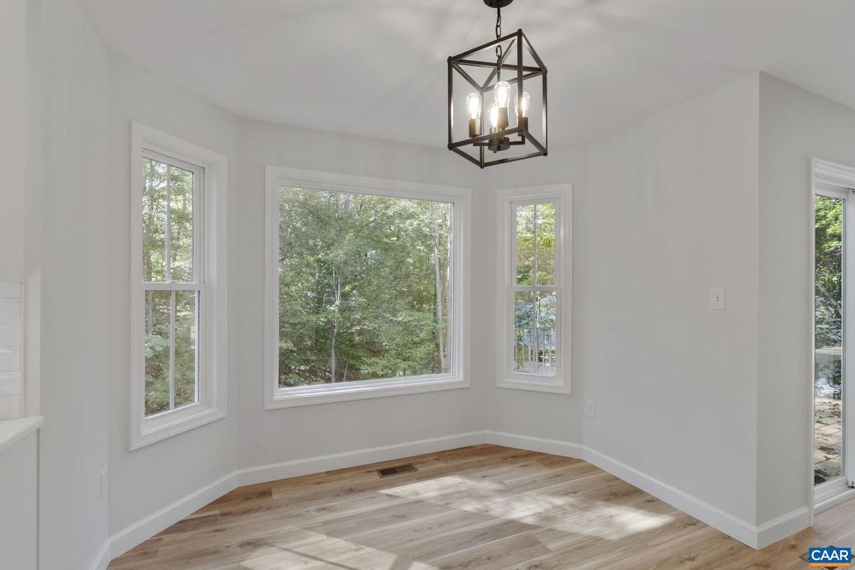 Empty room, Interior, Pendant Lights, Wood Texture Flooring