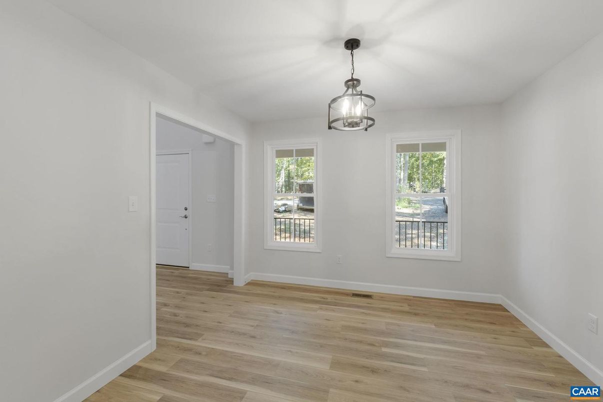 Empty room, Interior, Pendant Lights, Wood Texture Flooring