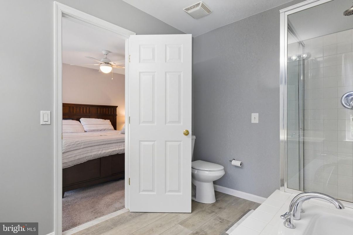 Bathroom, Bedroom, Glass Shower, Interior, Wood Texture Flooring